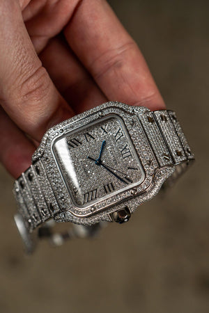 Santos De Cartier Diamonds Fully Iced out 2024 - Stories of time 
