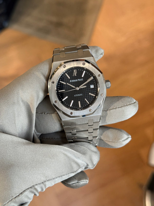 Audemars Piguet Watch Royal Oak 15300ST - Black Tapisserie Dial - AP Service 2023 - Full Set - 2007
