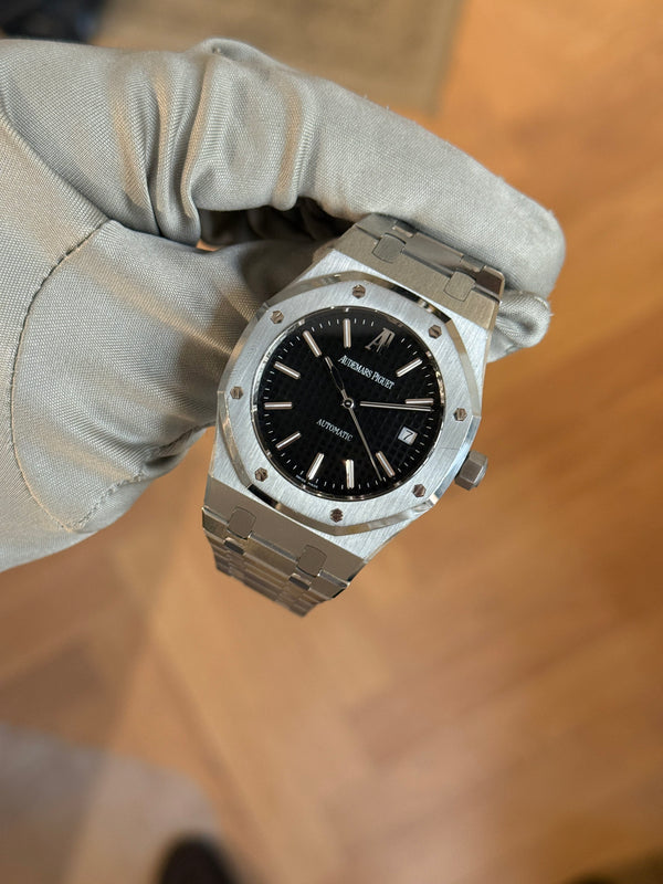 Audemars Piguet Watch Royal Oak 15300ST - Black Tapisserie Dial - AP Service 2023 - Full Set - 2007