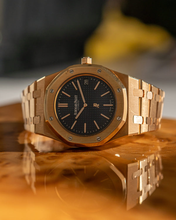 Audemars Piguet Watch Royal Oak Jumbo Extra-Thin 15202OR - Pink Gold Blue Dial - Box & Archive Extract - 2014