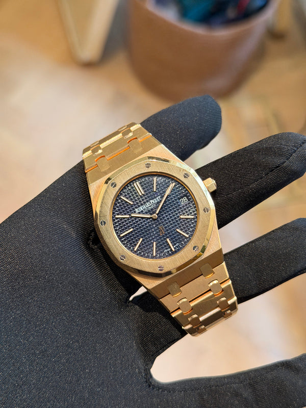 Audemars Piguet Watch Royal Oak Jumbo Extra-Thin 15202OR - Pink Gold Blue Dial - Box & Archive Extract - 2014