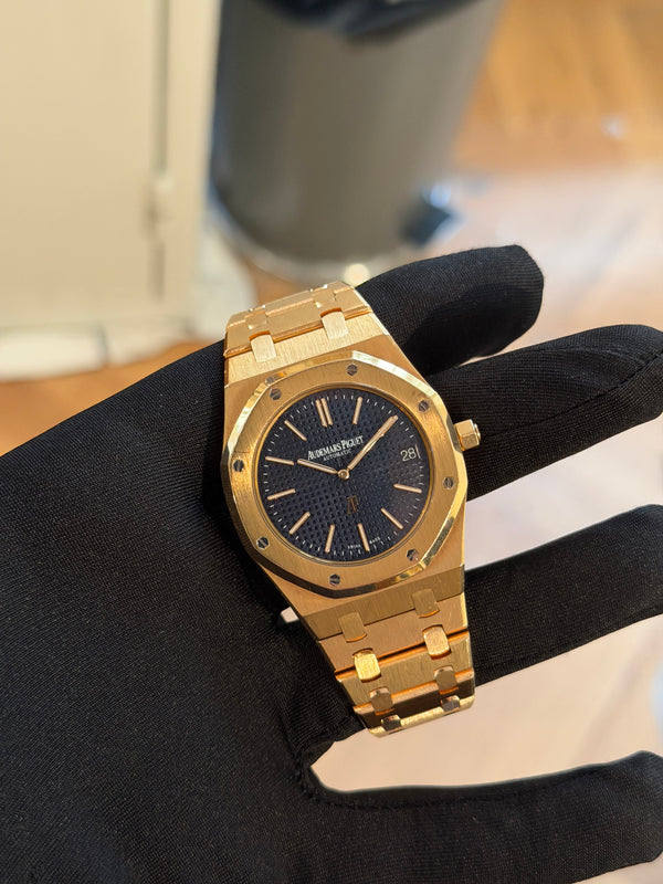 Audemars Piguet Watch Royal Oak Jumbo Extra-Thin 15202OR - Pink Gold Blue Dial - Box & Archive Extract - 2014