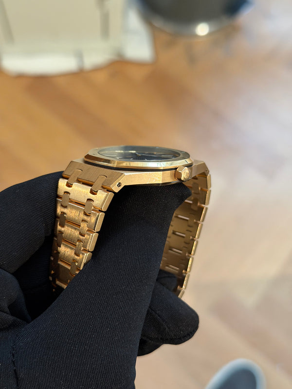 Audemars Piguet Watch Royal Oak Jumbo Extra-Thin 15202OR - Pink Gold Blue Dial - Box & Archive Extract - 2014