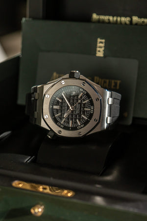 Audemars Piguet Watch Royal Oak Offshore Diver 15710ST - Black Mega Tapisserie - Full Set - 2018