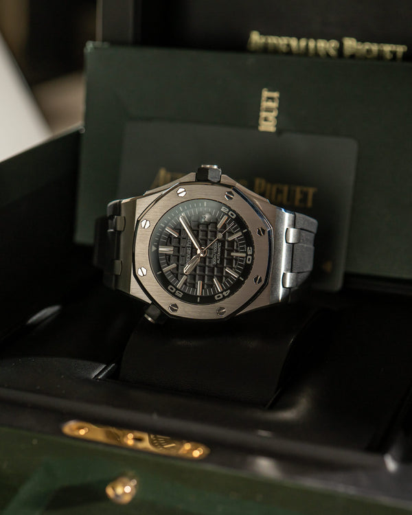 Audemars Piguet Watch Royal Oak Offshore Diver 15710ST - Black Mega Tapisserie - Full Set - 2018