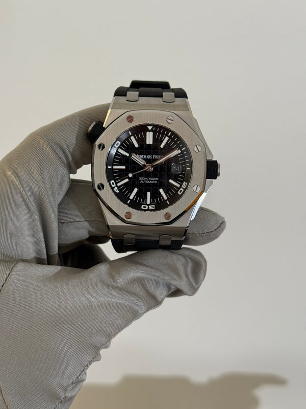 Audemars Piguet Watch Royal Oak Offshore Diver 15710ST - Black Mega Tapisserie - Full Set - 2018