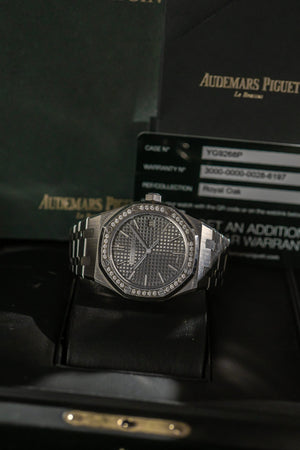 Audemars Piguet Watch Royal Oak Selfwinding 37 15551ST - 50th Anniversary Grey Dial Diamond Bezel - Full Set - 2022