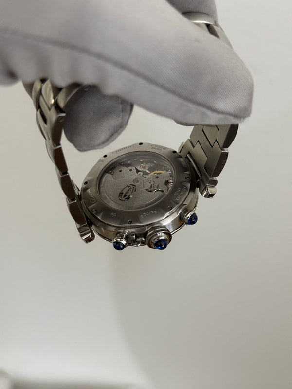 Cartier Watch Pasha Chronograph 2113 - Silver Guilloché Dial - Box & Manuals - ca. 2000's