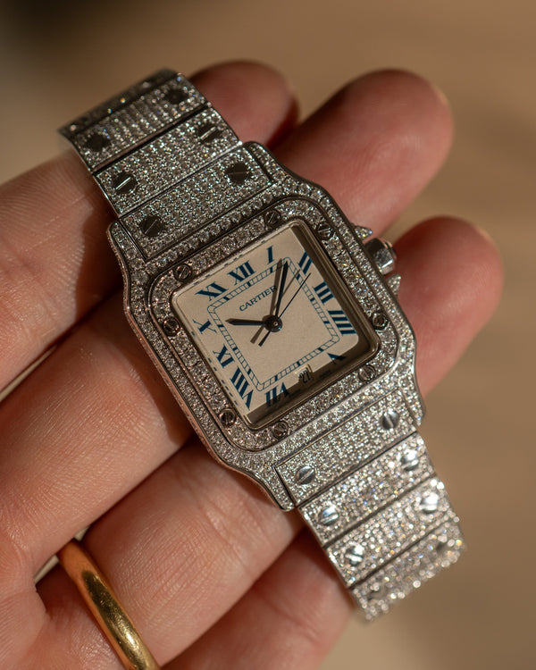 Cartier Santos Galbée 1564 – Fully Iced Out – Aftermarket Diamonds
