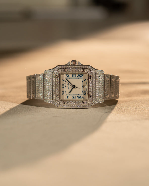 Cartier Santos Galbée 1564 – Fully Iced Out – Aftermarket Diamonds