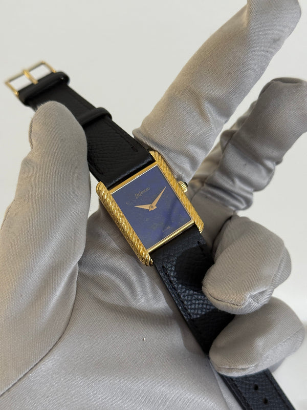 DeLaneau Watch Tank 1648 - Lapis Lazuli Dial - 18k Yellow Gold - Watch Only - 1970s