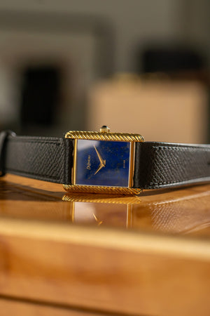 DeLaneau Watch Tank 1648 - Lapis Lazuli Dial - 18k Yellow Gold - Watch Only - 1970s