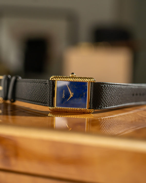 DeLaneau Watch Tank 1648 - Lapis Lazuli Dial - 18k Yellow Gold - Watch Only - 1970s