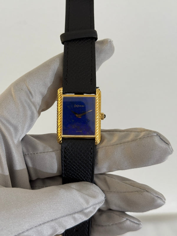 DeLaneau Watch Tank 1648 - Lapis Lazuli Dial - 18k Yellow Gold - Watch Only - 1970s
