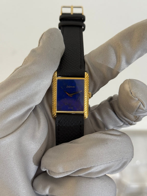 DeLaneau Watch Tank 1648 - Lapis Lazuli Dial - 18k Yellow Gold - Watch Only - 1970s