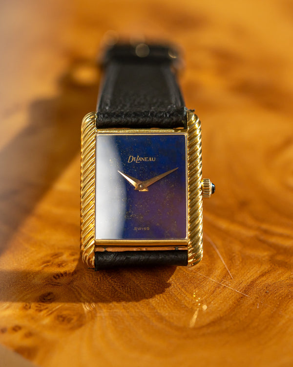 DeLaneau Watch Tank 1648 - Lapis Lazuli Dial - 18k Yellow Gold - Watch Only - 1970s