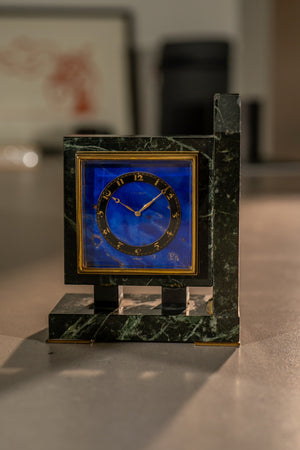 E. Gübelin Lucerne Book Stand Clock – Lapis Lazuli Dial (c. 1920)