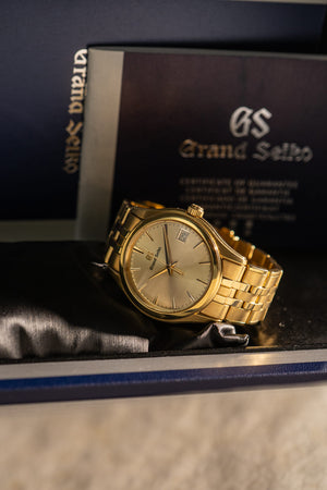 Grand Seiko Watch Heritage Collection Quartz SBGX218 - 18K Yellow Gold - Champagne Dial - Full Set