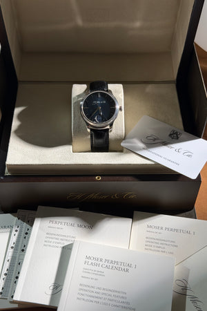 H.Moser & Cie Watch Endeavour Perpetual Moon 1348-0300 - Platinum - Blue Fume Dial - Full Set (2013)