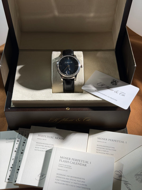 H.Moser & Cie Watch Endeavour Perpetual Moon 1348-0300 - Platinum - Blue Fume Dial - Full Set (2013)
