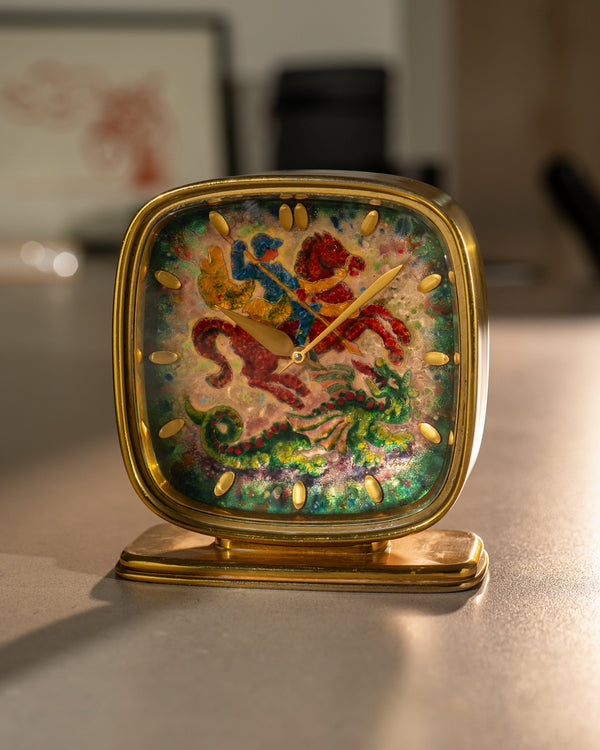 ImHof Cloisonné 'Saint George and the Dragon' Table Clock – 8-Day Movement (c. 1960)