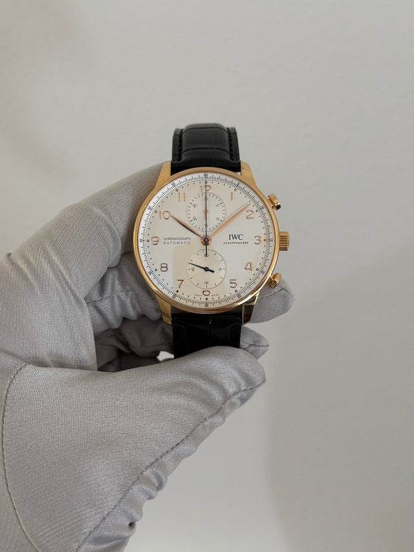 IWC Watch Portugieser Chronograph IW371611 - 18k Rose Gold - Silver Dial - Full Set - 2021