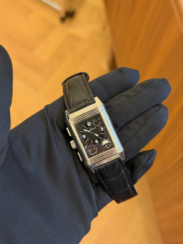 Jaeger-LeCoultre Watch Reverso Grande Duo Q3028420 - Silver & Black Dial Dual Time - Papers Only - 2012