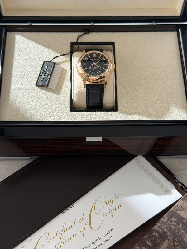 Patek Philippe Watch Annual Calendar 5205R-010 - Rose Gold Black Dial - Full Set - 2023