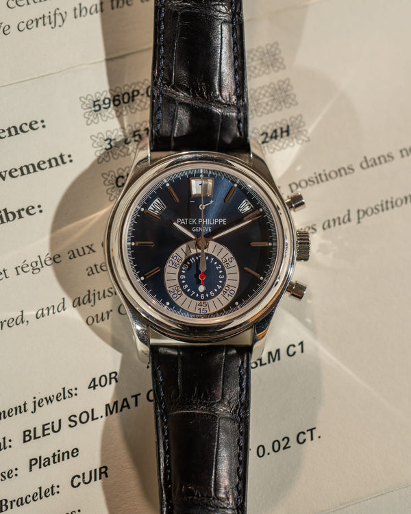 Patek Philippe Watch Annual Calendar Chronograph 5960P-015 - Platinum Blue Dial - Full Set (2010)