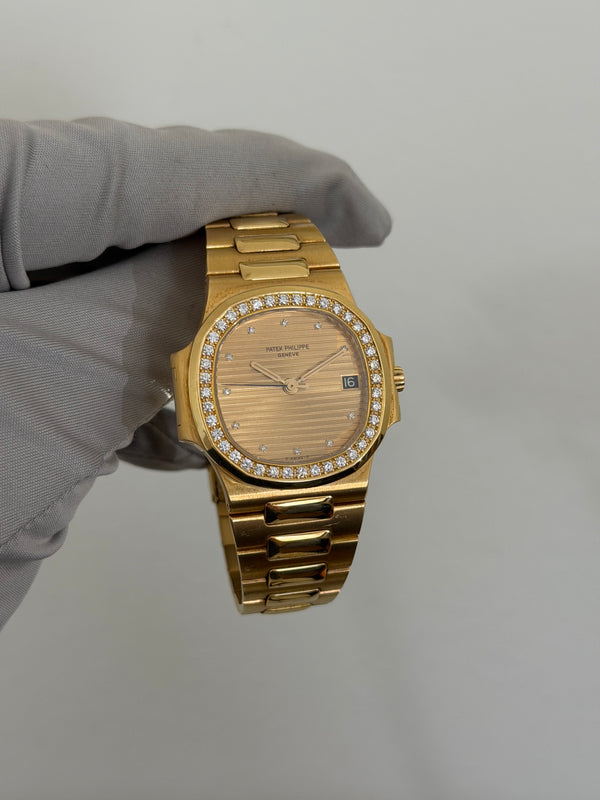 Patek Philippe Watch Nautilus 3800/3 - Yellow Gold - Factory Diamond Bezel & Dial - Box & Extract (1984)