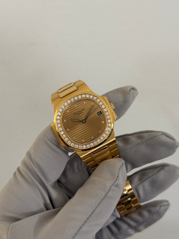 Patek Philippe Watch Nautilus 3800/3 - Yellow Gold - Factory Diamond Bezel & Dial - Box & Extract (1984)