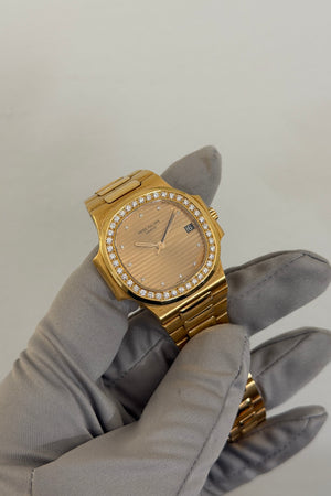 Patek Philippe Watch Nautilus 3800/3 - Yellow Gold - Factory Diamond Bezel & Dial - Box & Extract (1984)