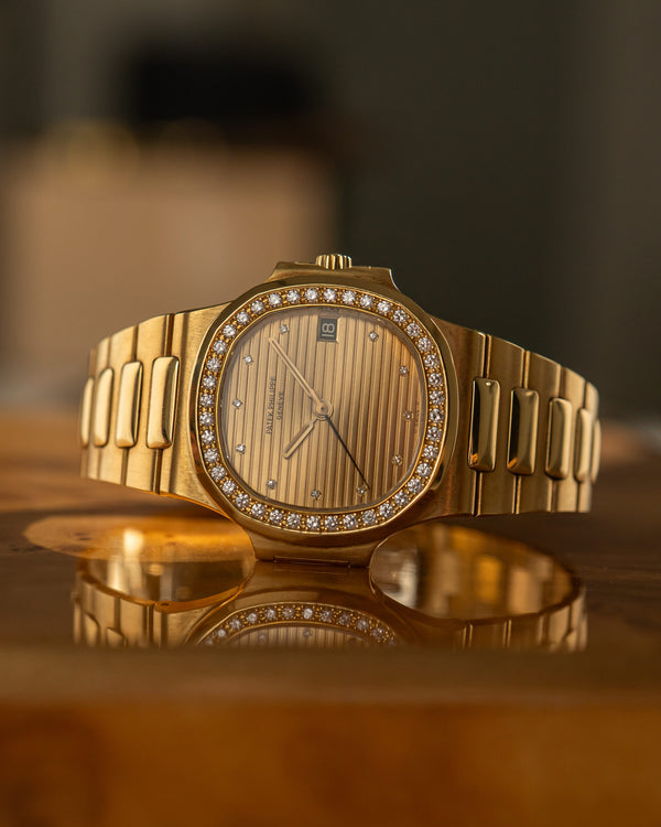 Patek Philippe Watch Nautilus 3800/3 - Yellow Gold - Factory Diamond Bezel & Dial - Box & Extract (1984)