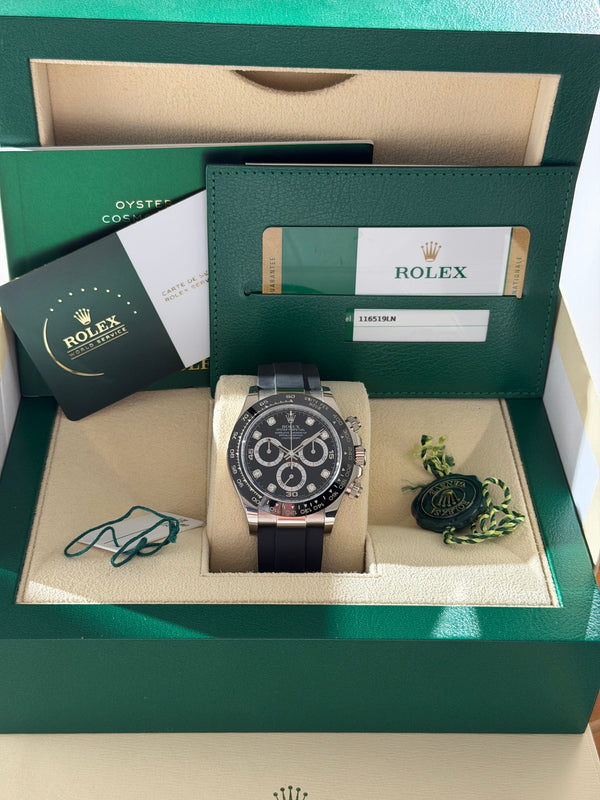 Rolex Watch Cosmograph Daytona 116519LN - White Gold Black Diamond Dial - Full Set - Service Papers - 2019