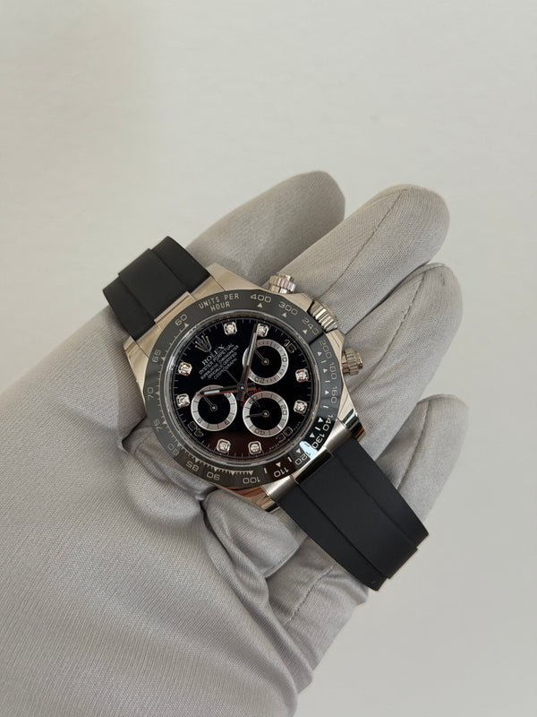 Rolex Watch Cosmograph Daytona 116519LN - White Gold Black Diamond Dial - Full Set - Service Papers - 2019