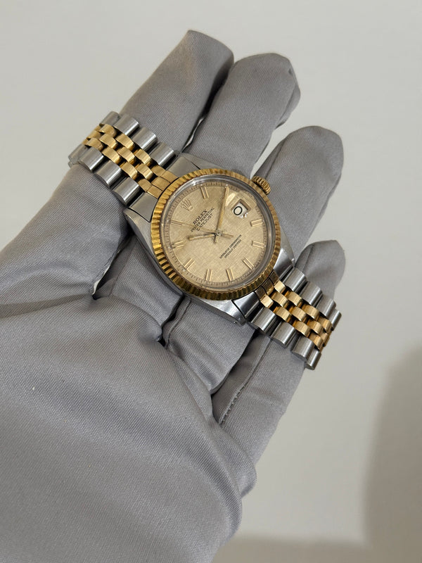 Rolex Watch Datejust 1601/3 - Champagne Linen Dial - Two-Tone Jubilee - ca. 1975