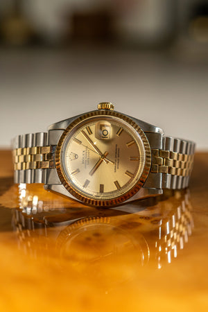 Rolex Watch Datejust 1601/3 - Champagne Wide Boy Dial - 14k Yellow Gold & Steel - Watch Only (1971)