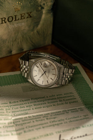 Rolex Watch Datejust 1603 - Silver Dial - Engine-Turned Bezel - Box & Papers (ca. 1971)