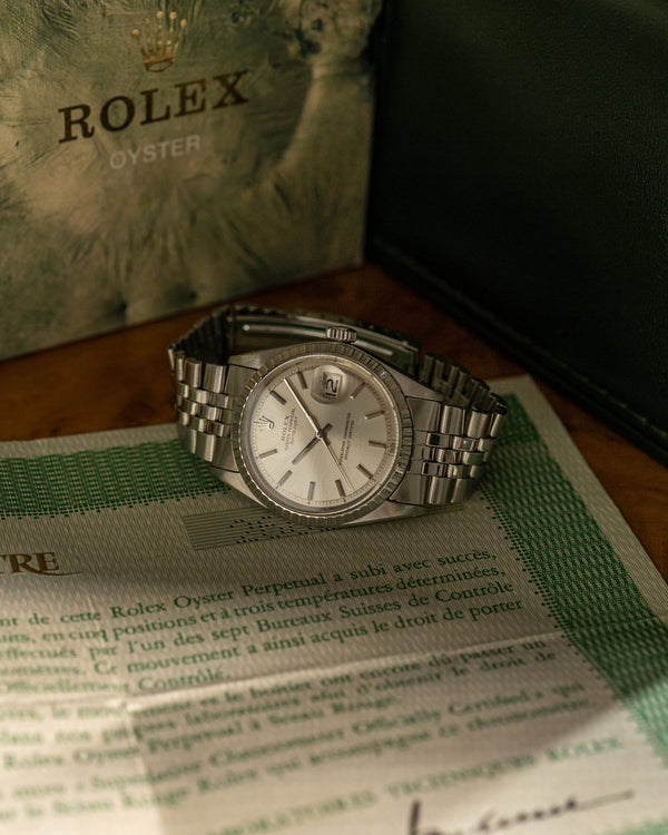 Rolex Watch Datejust 1603 - Silver Dial - Engine-Turned Bezel - Box & Papers (ca. 1971)