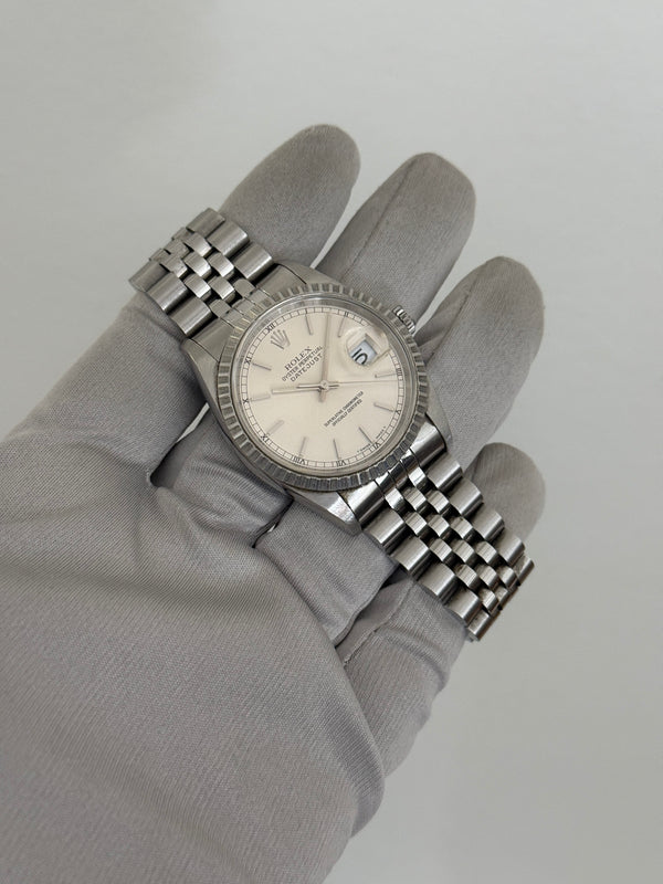 Rolex Watch Datejust 16220 - Engine-Turned Bezel - Silver Dial - Watch Only (1996)