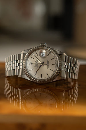 Rolex Watch Datejust 16220 - Engine-Turned Bezel - Silver Dial - Watch Only (1996)