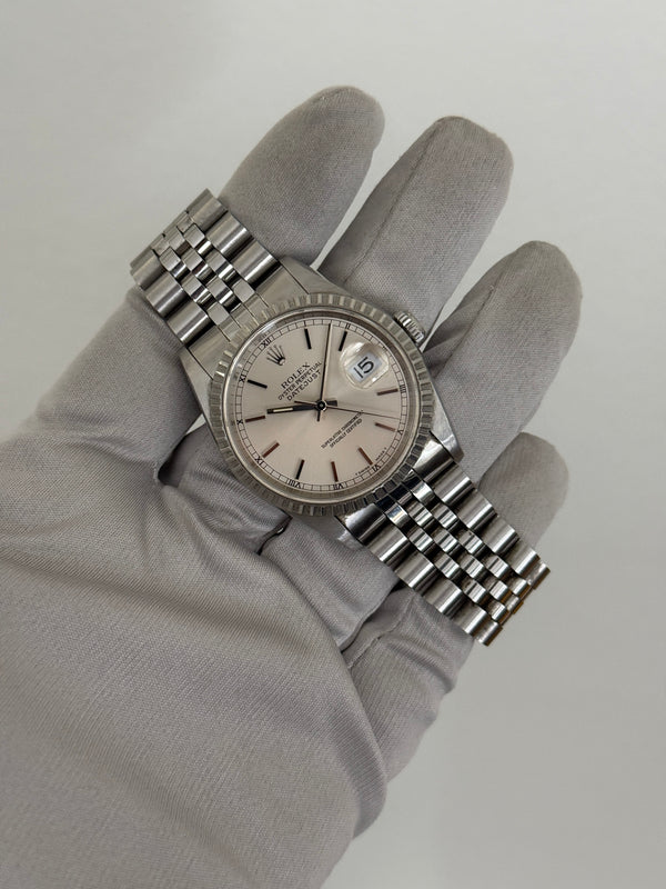 Rolex Watch Datejust 16220 - Engine-Turned Bezel - Silver Dial - Watch Only (1996)