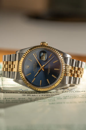 Rolex Watch Datejust 16233 - Blue Dial Two-Tone Jubilee - Papers - 1996