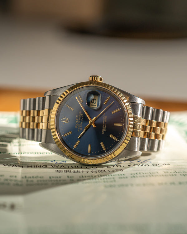 Rolex Watch Datejust 16233 - Blue Dial Two-Tone Jubilee - Papers - 1996