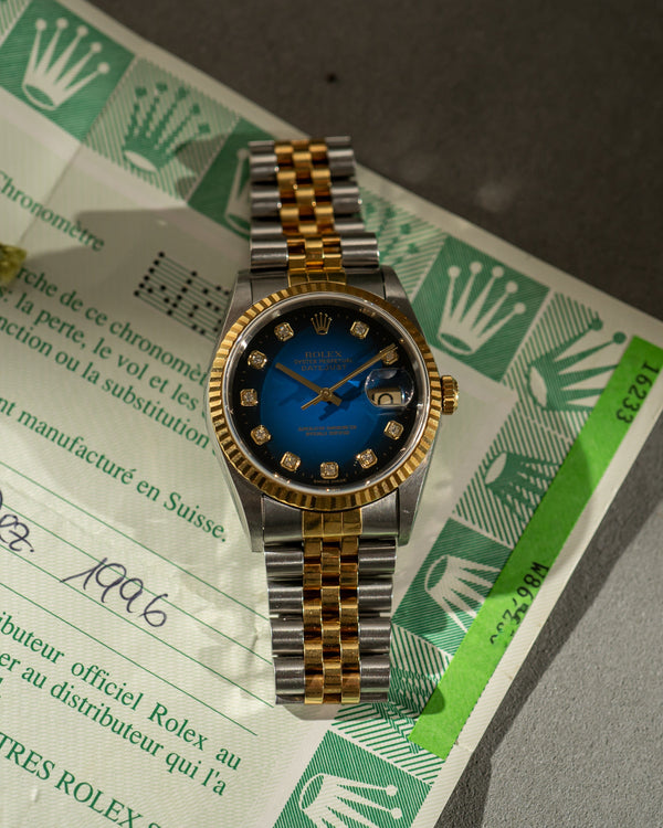 Rolex Datejust 16233 - Blue Vignette Diamond Dial - Box & Papers (1996)