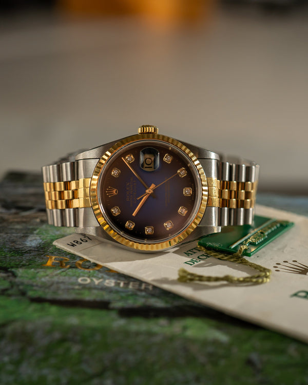 Rolex Datejust 16233 - Blue Vignette Diamond Dial - Box & Papers (1996)