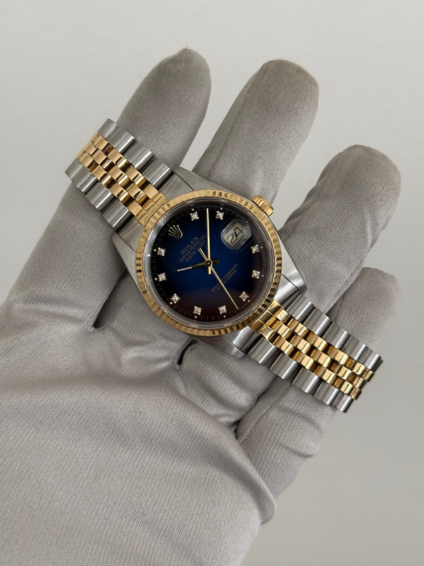 Rolex Watch Datejust 16233 - Blue Vignette Diamond Dial - Watch Only - ca. 1989