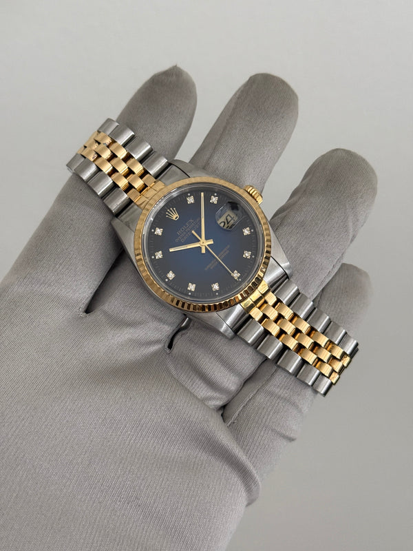 Rolex Watch Datejust 16233 - Blue Vignette Diamond Dial - Watch Only - ca. 1989