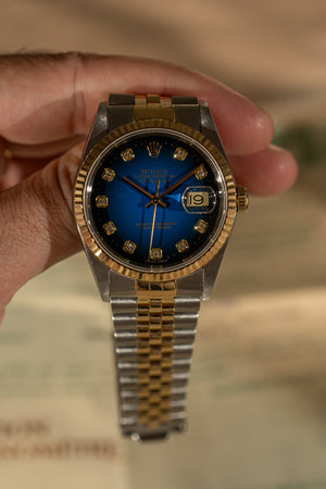 Rolex Datejust 16233 – Blue Vignette Diamond Dial – With Papers (2001)