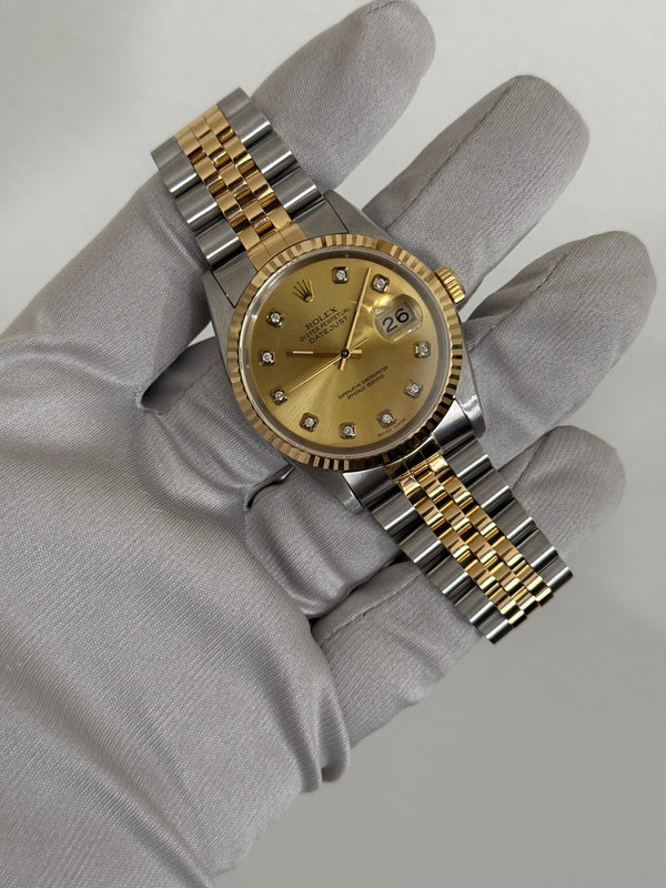 Rolex Watch Datejust 16233 - Two-Tone Champagne Diamond Dial - Watch Only - 1994